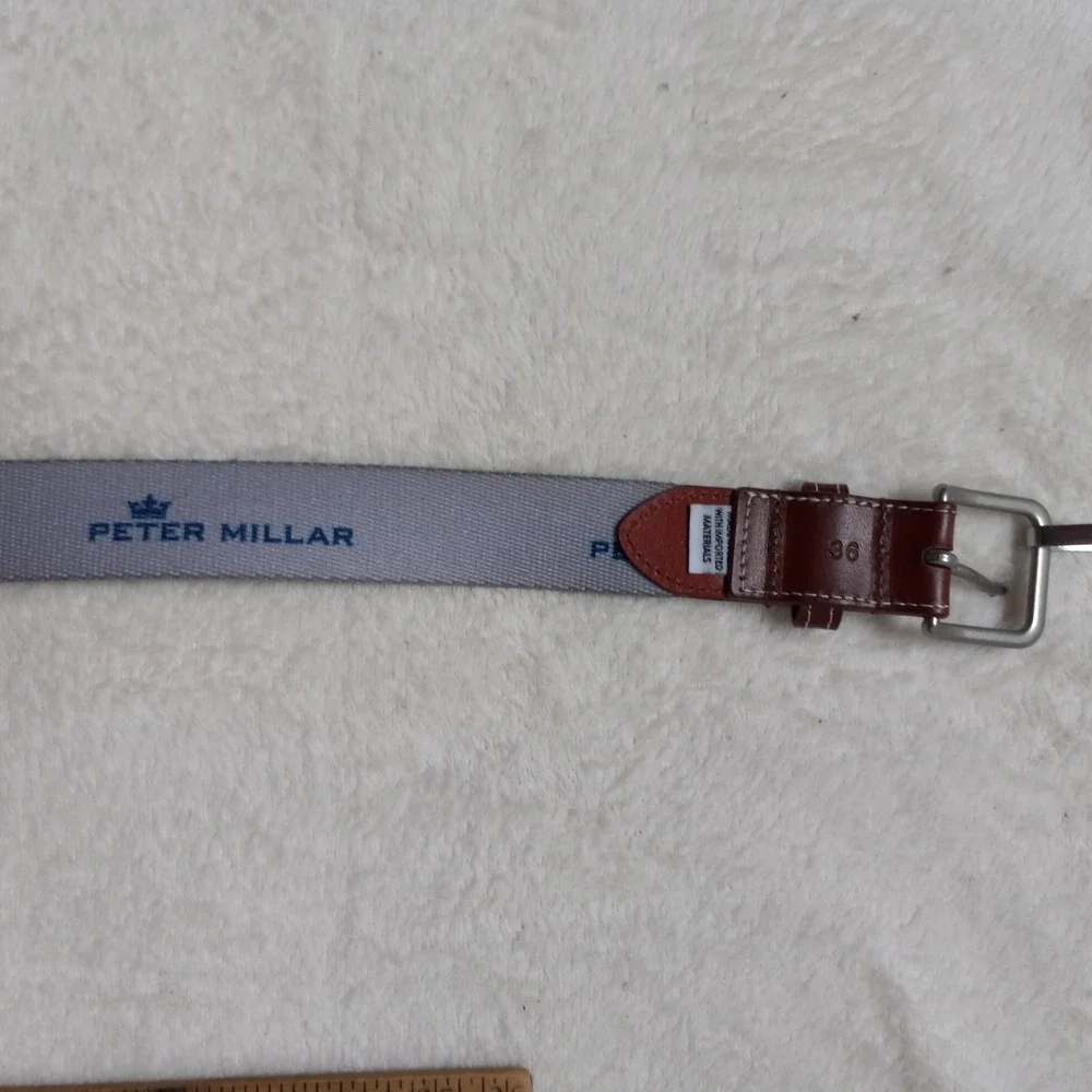 Peter Millar Belt Size 36 Light Green W/ PDJI Logo Brown Leather GOLF BOATING
